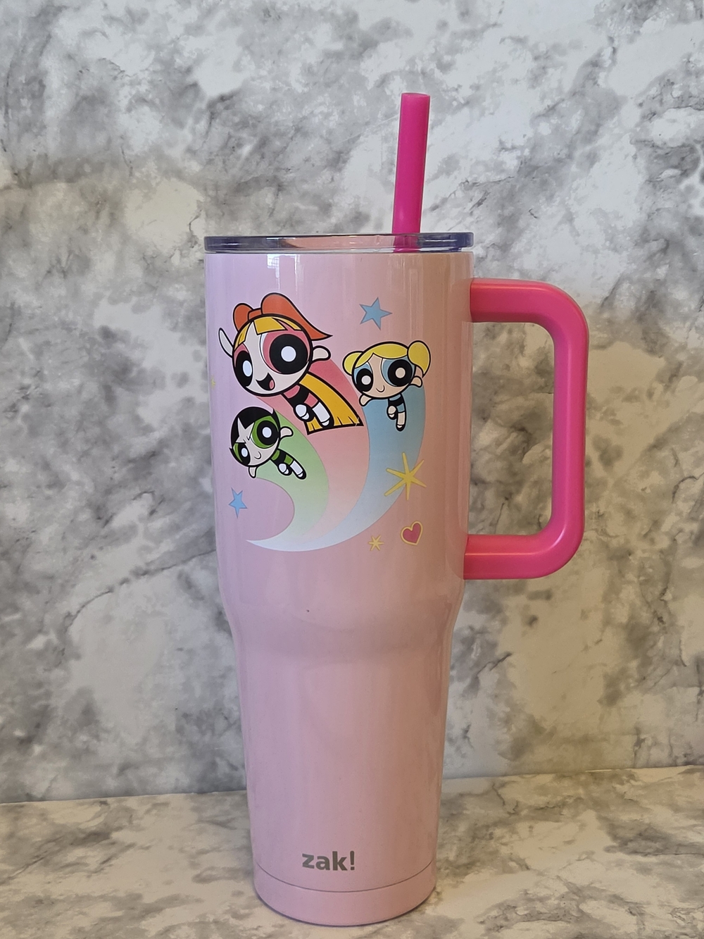 Pink Powerpuff Girls Travel Tumbler with Handle and Straw - 40 OZ